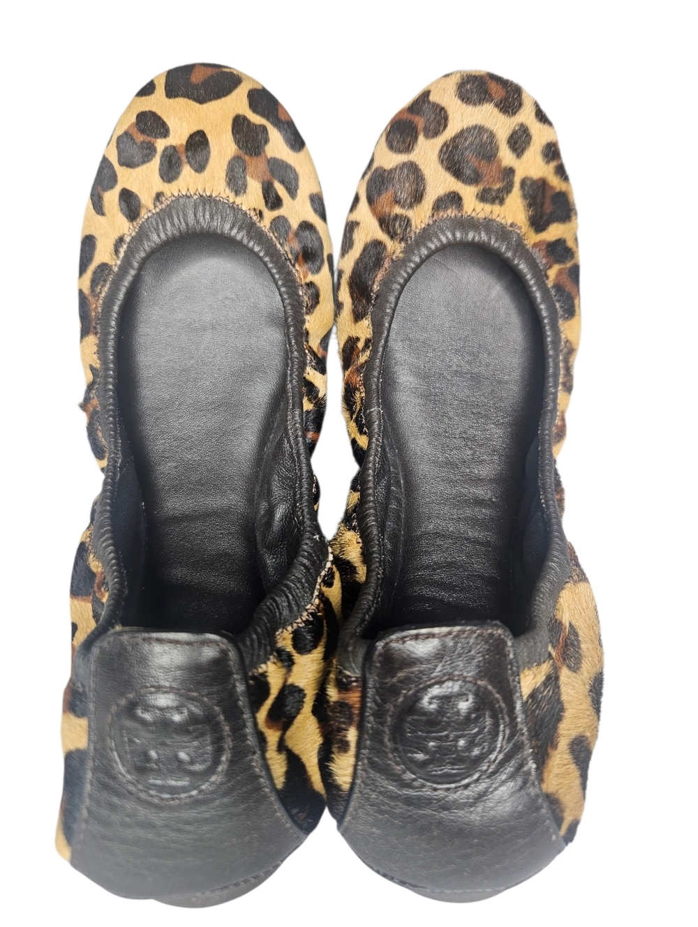 Tory Burch Eddie Ballet Flats Leopard Print Calf Hair‎ Leather 6.5 FLAWED